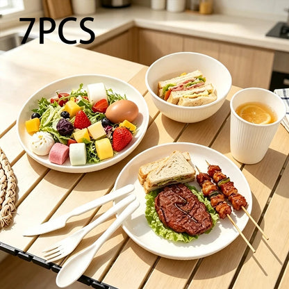 7pcs Tableware Set Is a Non-Fragile and Reusable Plate, Bowl and Cup Camping Family Kitchen Utensils.