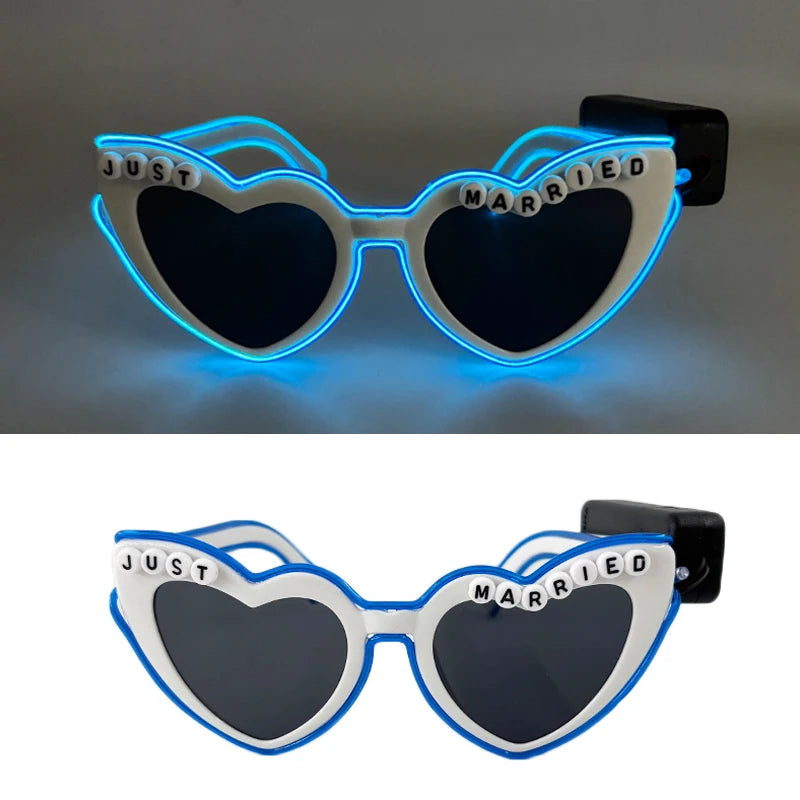 Wireless Luminous Just Married Glasses Glow in the Dark Glasses LED Light Up Glasses for Wedding Bride to Be Party Props