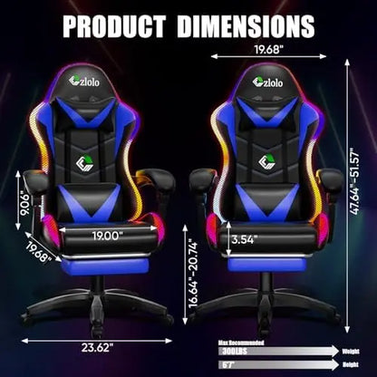 Gaming Chair, Racing Style RGB LED Lights Gaming Chairs for Adults and Kids, Lumbar Massager Gamer Chair, High Back