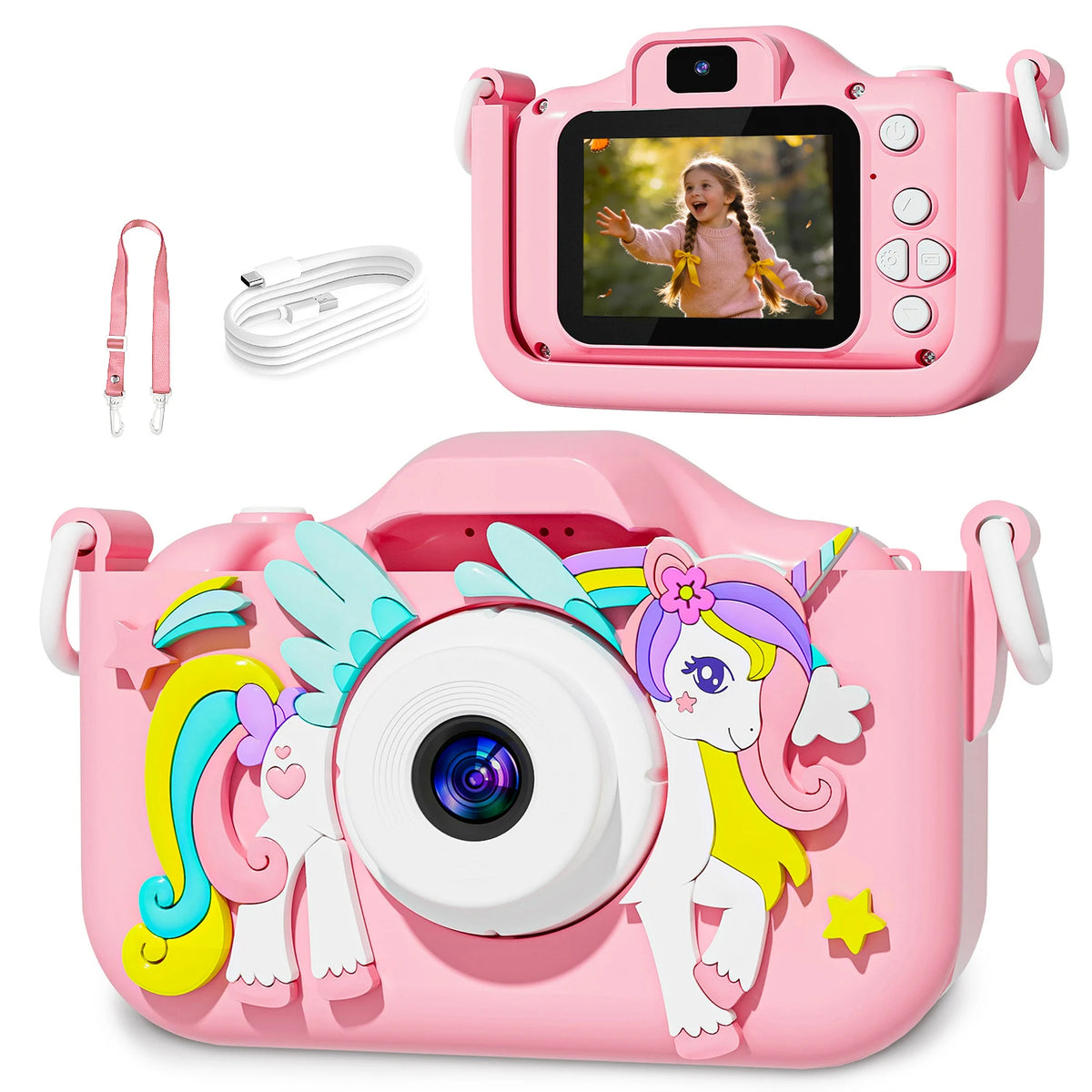 Kids Camera Girls Selfie Camera 1080HD Video Photography Digital Camera for Kids with Silicone Case Toy Camera Birthday Gifts