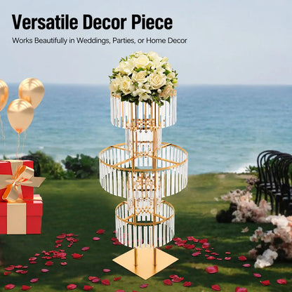 5 Tiers Gold/Silver Wedding Centerpieces Flower Stand Vase Centerpiece Acrylic Flower Stand with Hanging Acrylic