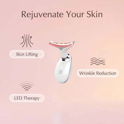 7 Colors LED Light Face Neck Beauty Device with Vibration Massage for Wrinkle Reduction Double Chin Neck Lifting