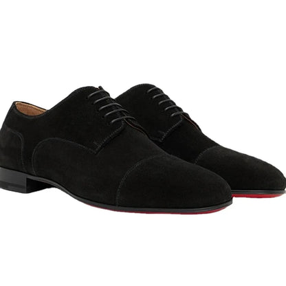 New Red Sole Men Shoes Black Flock Derby Shoes Breathable Lace-up Handmade Men Shoes  Chaussures Pour Hommes