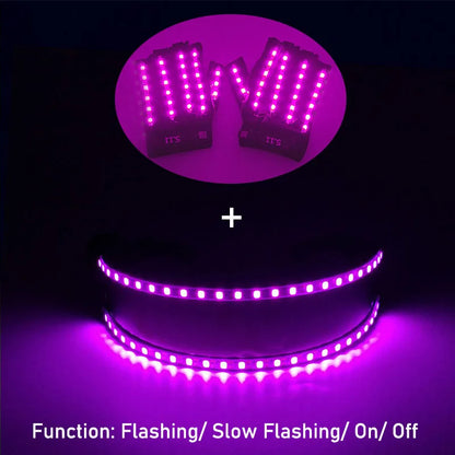 1set Luminous Glowing Glasses and Gloves Remote Control LED Glasses&Gloves Carnival Party Performance Props Festival Supplies
