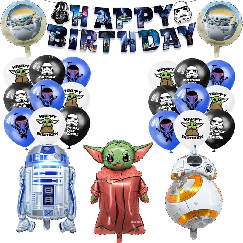 Green Yodaed Latex Balloons Hero Master Robot Foil Ballons Happy Birthday Party Banner Tableware Cake Topper Decoration Kid Toy