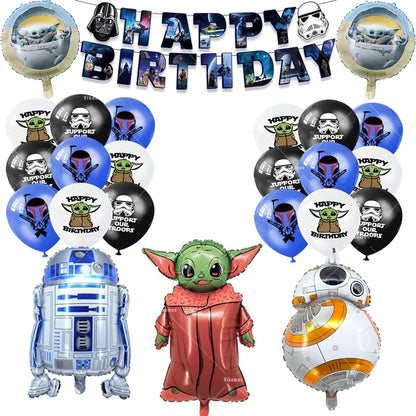 Green Yodaed Latex Balloons Hero Master Robot Foil Ballons Happy Birthday Party Banner Tableware Cake Topper Decoration Kid Toy