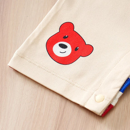 Newborn Baby Clothes Rainbow back strap bear print pocket cotton Fashion Infant Jumpsuit Toddler Short Sleeve One-piece Pajamas