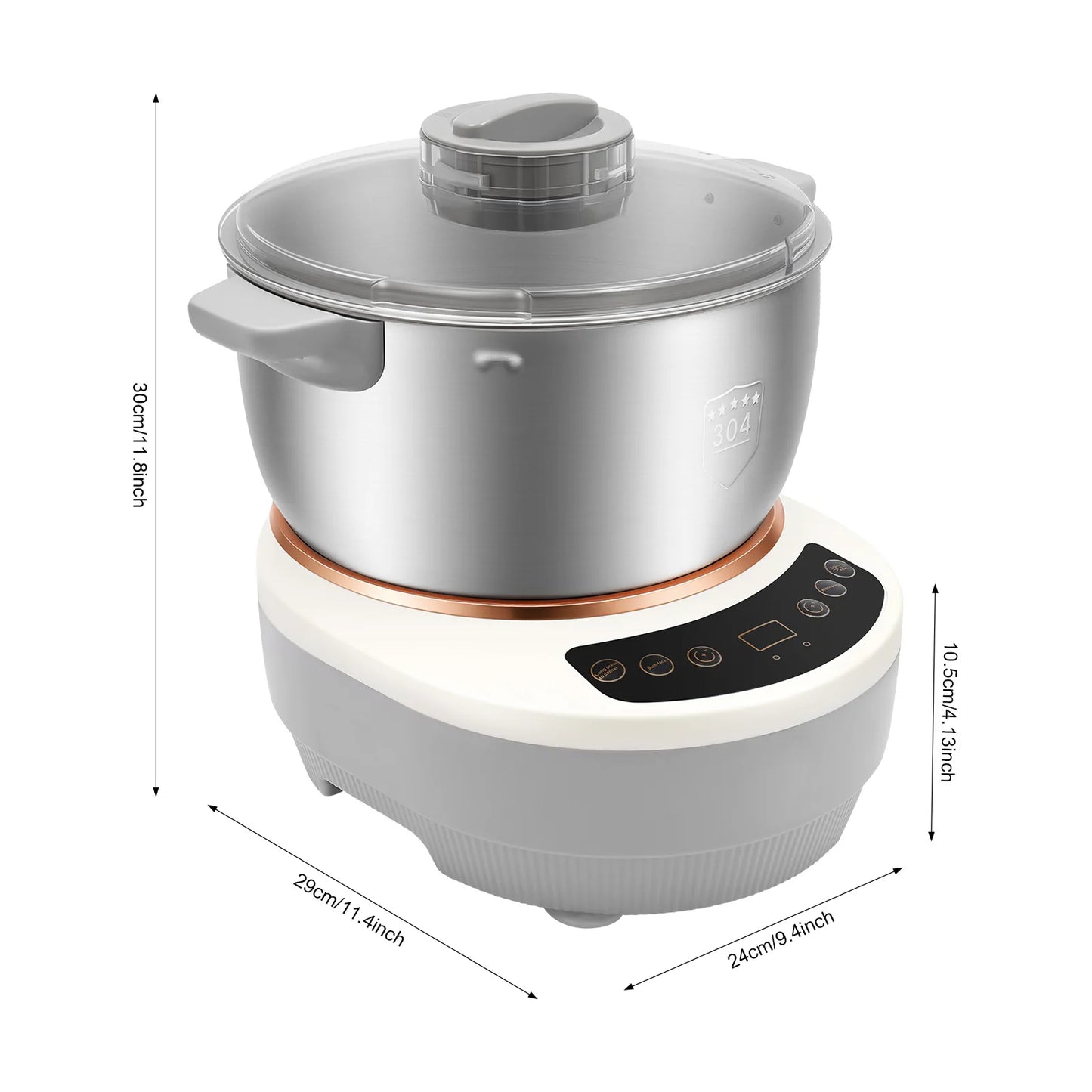 200W Electric Kneading Machine, 304 Stainless Steel Dough Kneading Machine, 5L Stand Mixer, 140-170 RPM, Timer Auto-Off, for Kitchen, Baking, Silver
