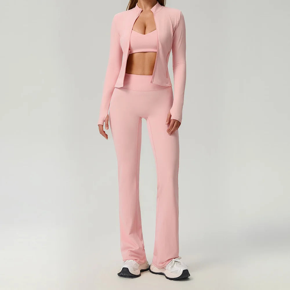 Fitness Suit 2PCS Women Tracksuit Sports Zipper Long Sleeve Yoga Set Gym Clothes Flared Pants Sportswear Female Workout Clothes