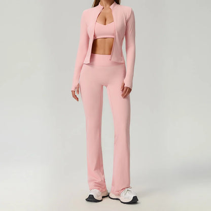 Fitness Suit 2PCS Women Tracksuit Sports Zipper Long Sleeve Yoga Set Gym Clothes Flared Pants Sportswear Female Workout Clothes