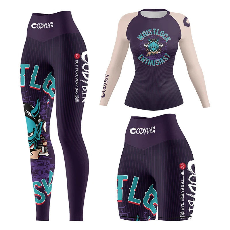 2025 Cody Lunidn Fashion Cartoon Printing Clothes for Women MMA Fighting Running Sports Rash Guard Wear Resistant 4-Piece Sets