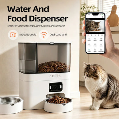 Pet Food and Water Dispenser 5L+3L Tuya APP Camera Automatic Cat Feeder Smart Pet Feeder for Cats Dogs Stainless Steel Bowl