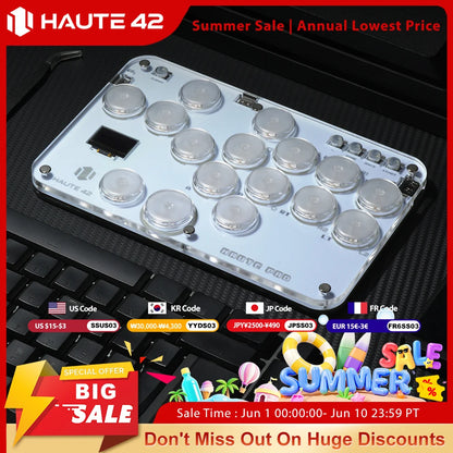 Haute42 Arcade Joystick Hitbox Leverless Controller Fight Sticks For PC / Ps4 /Switch Mini Hitbox Fighting Game Arcade Stick