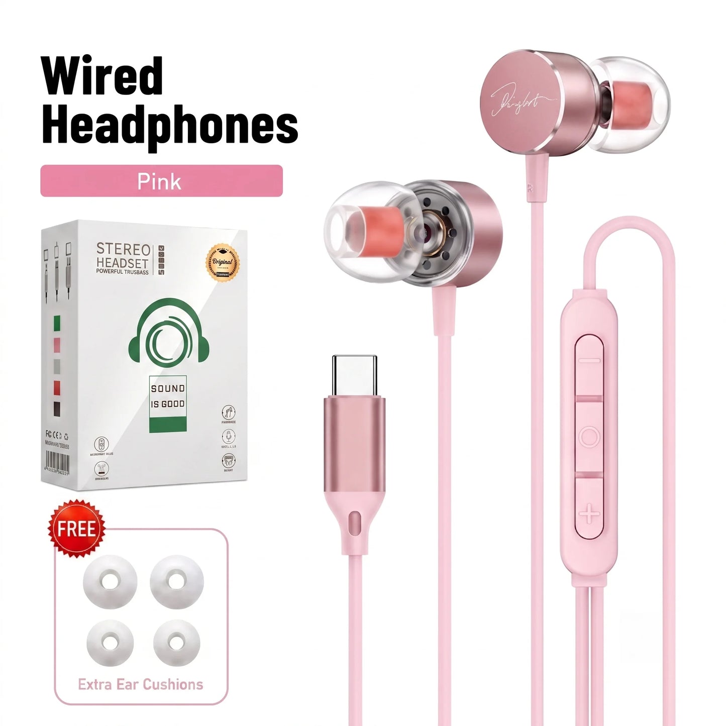 Wired Earphones 9D Surround Sound Type C Headphones Volume Control Headset With HD Mic Earbuds For iPhone 17 Pro Samsung Galaxy