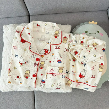 Cute Miffy Women Summer Pajamas Set Short Sleeve Shorts Comfortable Loose Soft Breathable Casual Homewear Loungewear Sleepwear