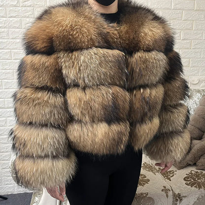 2026 Maomaokong Super Hot Winter Women Luxury Thick Real Raccoon Fur Coat Natural Fox Fur Jacket Plus Size Jackets Female Vest