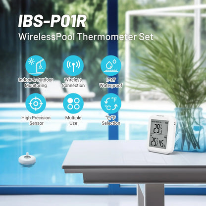 INKBIRD Wireless Digital Swimming Pool Thermometer with Indoor Monitor Up to 300 ft Transmission for Bathtub,Hot Spring,Aquarium