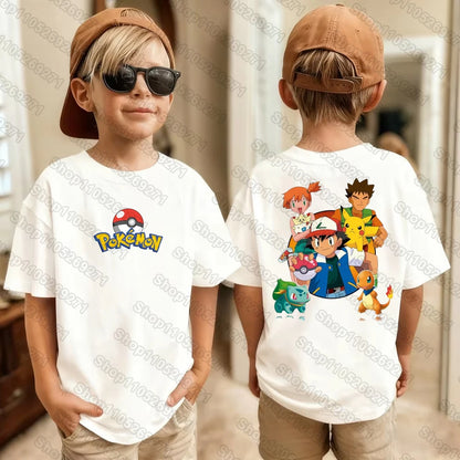 Pokemons Pikachu Cartoon Kids Printed T-Shirts Boys Girls Casual Short Sleeves Tops Children's Harajuku Fashion Tee Clothing