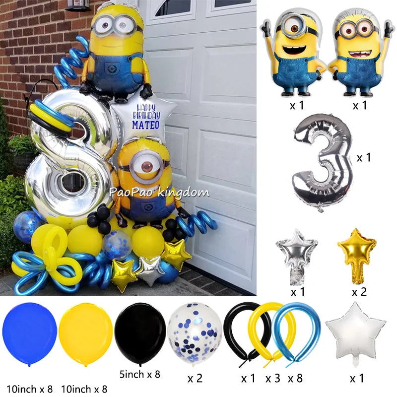 Yellow Banana Man Theme Foil Balloons Set Latex Balloon Kids Birthday Party Decoration Number Balloon Toys Gifts