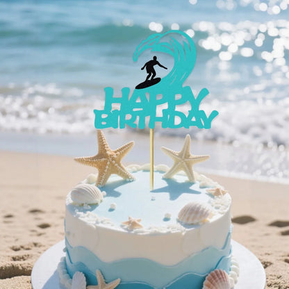 Cake Topper Happy Birthday Surf Riding Kids Man Surfing Sports Them Cupcake Topper Dessert Decoration Party Baking Supplies