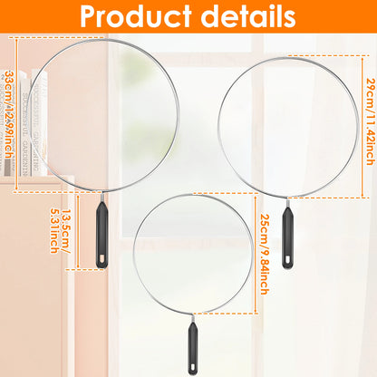 3Pcs Splatter Guard with Handle Stainless Steel Mesh Splatter Screen Splash-Proof Oil Splatter Temperature Resistant for Cooking