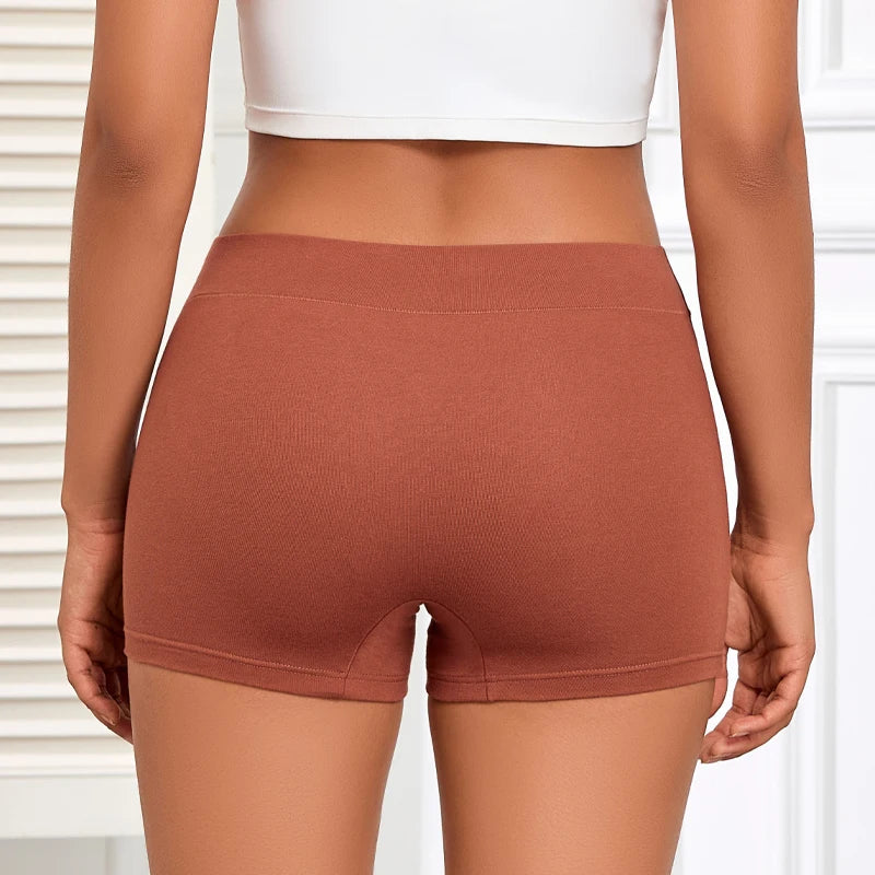 New 2PCS Women's Panties Cotton Solid Color Sports Boxers Underwear Seamless High Rise Cozy Lingerie Breathable Underpants S-XXL