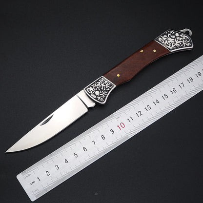 Exquisite wooden handle folding knife, high hardness household peeling knife, folding knife, outdoor portable steel knife