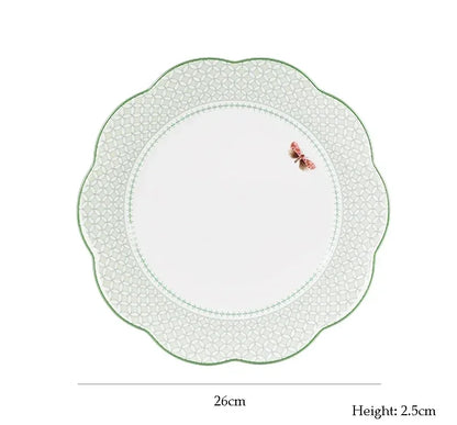 Ceramic Plate Household Bone China Dinner Plate Set Vintage Green Flower Dishes Tableware Oval Large Tray Dinnerware Sets