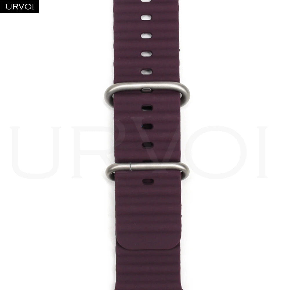 URVOI Ocean Band for Apple Watch Ultra 4 3 2 Strap Series 12 11 10 SE Sport Band for iWatch Silicone Wristband Black Buckle 49mm
