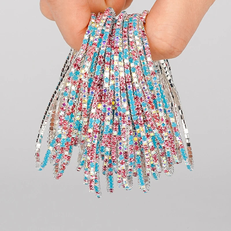 5pcs Fashion Colorful Acrylic Crystal Rhinestone Elastic Bracelet For Women Stretch Wristband Wedding Bracelets Daily Jewelry