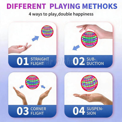 Flying Ball Boomerang with LED Lights, 360° Rotating Flying Hover Orb, Outdoor Indoor Fidget Spinner Toys for Teens and Adults