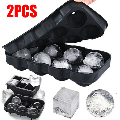 Ice Cube Tray Silicone Ice Ball Freezer Mold Square Ice Cube Maker with Lid 4/6/8 Grids for Whiskey Cocktail Coffee Accessories