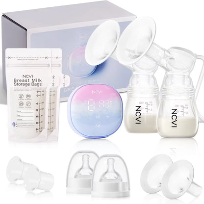 NCVI Double Electric Breast Pump, Portable Breast Pump Electric with 4 Modes 9 Levels,LED Display, 10pcs Breastmilk Storage Bags
