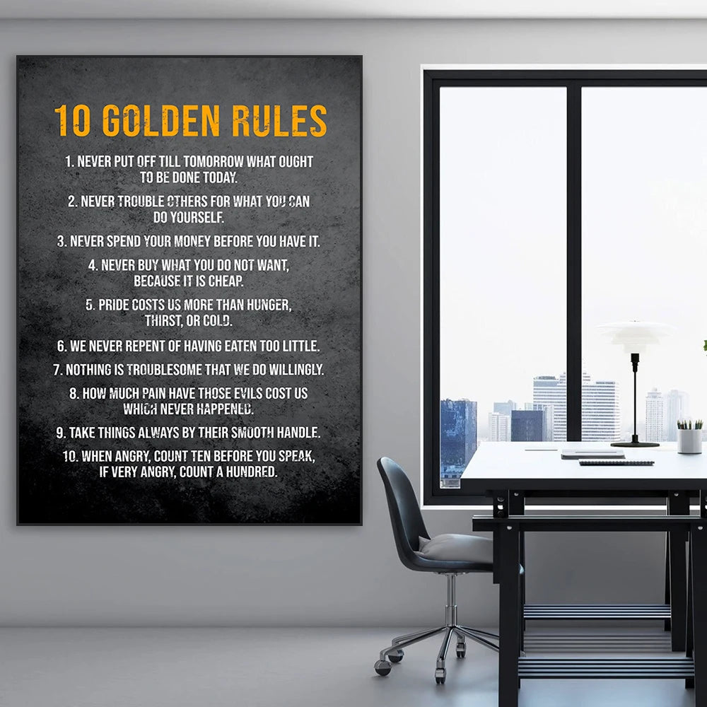 10 Rules of Life Motivational Poster Inspiration Canvas Print Wall Art Office Decor Home Decor Motivational Sign Positive Saying