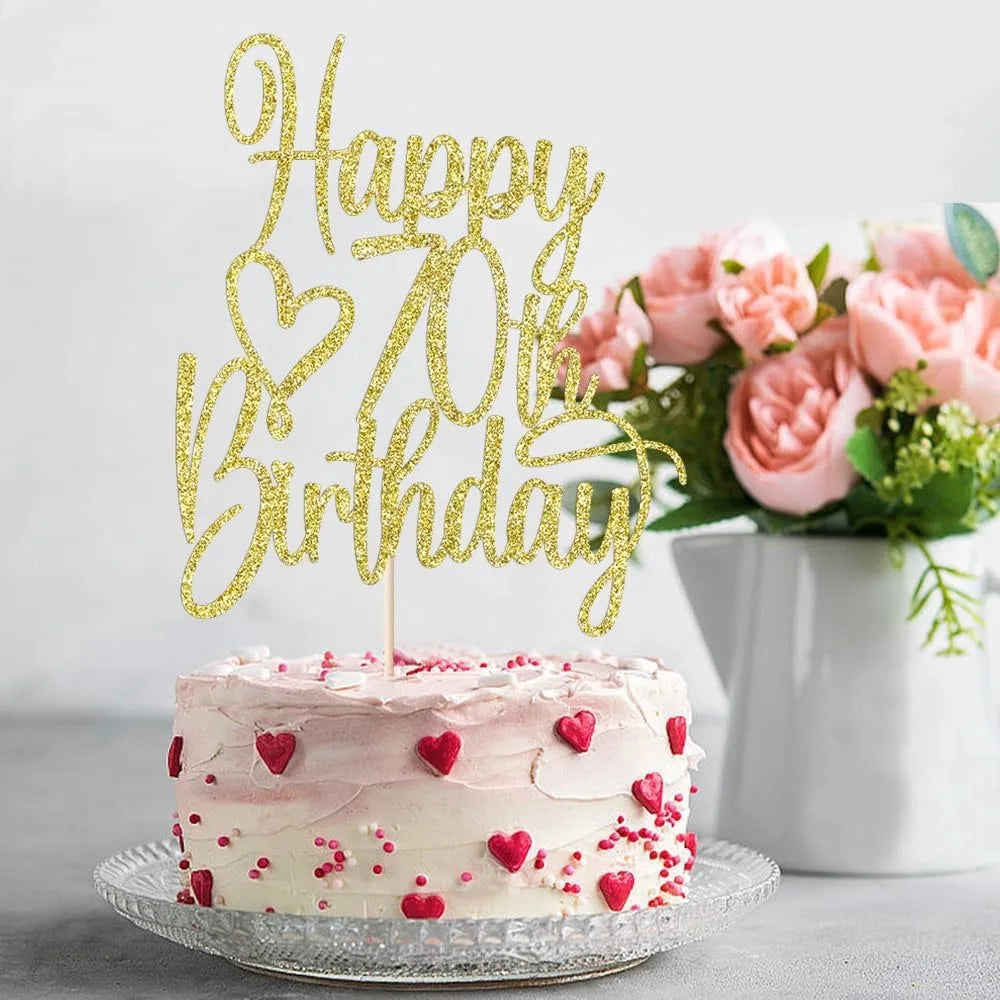 Gold Glitter Happy 70th Birthday Cake Topper - Cheers to 70 Years Cake Topper, 70 & Fabulous Cake Decoration