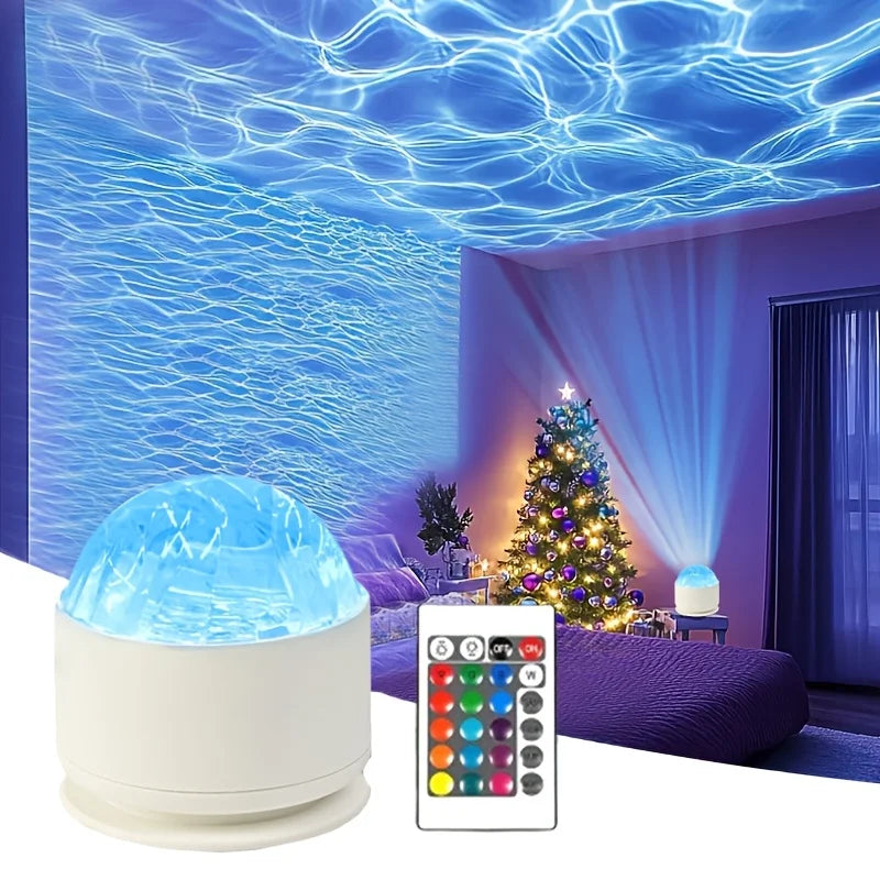 LED Aurora/Water Ripple Projector Light Starry Sky Galaxy Night Light Remote 16 Colors Auto Rotate Ambient Light for Home Room