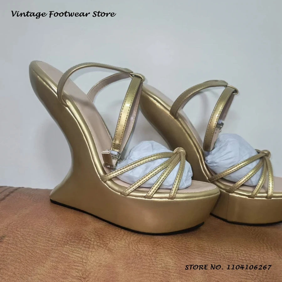 Candy Color Platform Strappy Sandals Novelty Round Open Toe Wedges High Heels Summer Women's Buckle Strap Party Prom Dress Shoes