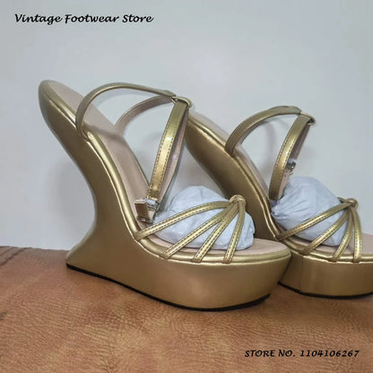 Candy Color Platform Strappy Sandals Novelty Round Open Toe Wedges High Heels Summer Women's Buckle Strap Party Prom Dress Shoes