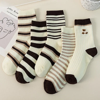 5 Pairs Women Fruit Print Socks Set Cute Casual Korean Fashion Kawaii Japanese Style Pumpkin Strawberry Banana Peach Avocado Sox
