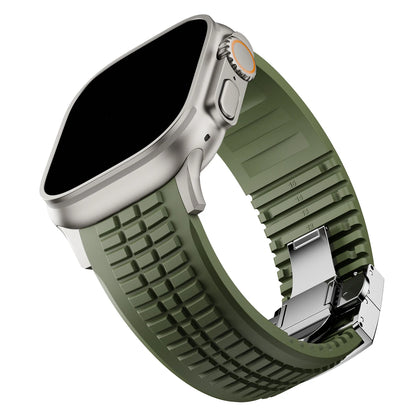 Sports Silicone Band for Apple Watch Ultra 2 49mm 46mm 45mm 44mm Luxury Metal Bracelet for iWatch Series 10 9 8 7 6 5 4 Se Strap