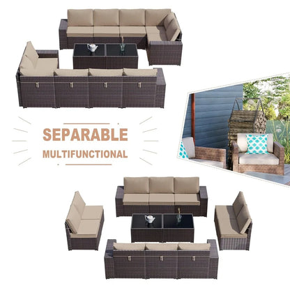 12 Piece Patio Furniture Set, Outdoor Wicker Sectional Sofa, Customized