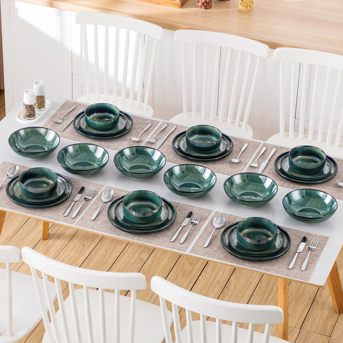 Vancasso 24 Piece Green Klin Change Glaze Stoneware Set Dinnerware Set with 6pcs Dinner Plate/Dessert Plate/Soup Plate/Bowl