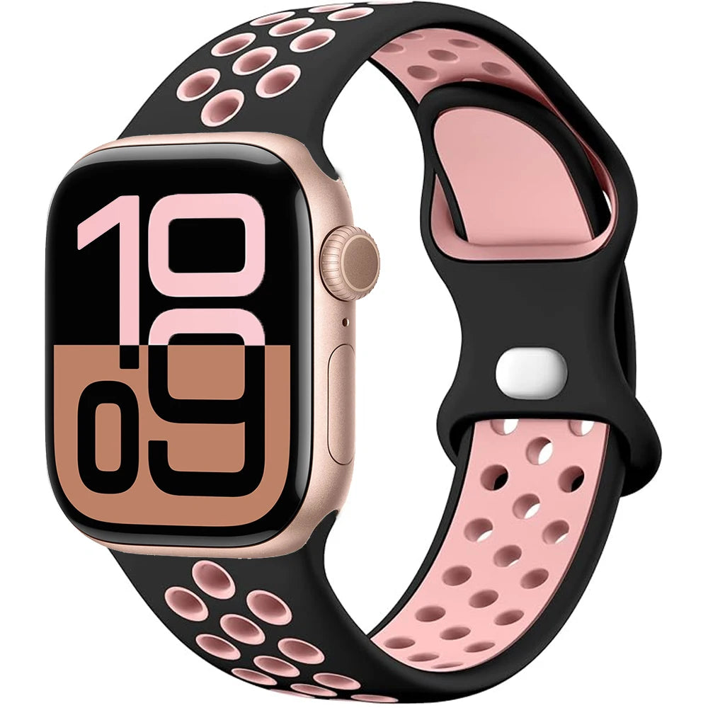 Silicone Strap For Apple Watch 11 10 9 8 7 46mm 45mm 42mm 41mm Ultra 3/2 49mm Breathable Bracelet Wristband iWatch 6 5 4 SE 44mm