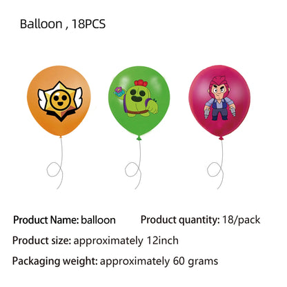 Kids Party Favors Decoration Balloons Gift Bag Brawl Stars Theme Happy Birthday Banner Tableware Paper Plates Napkins Tablecloth