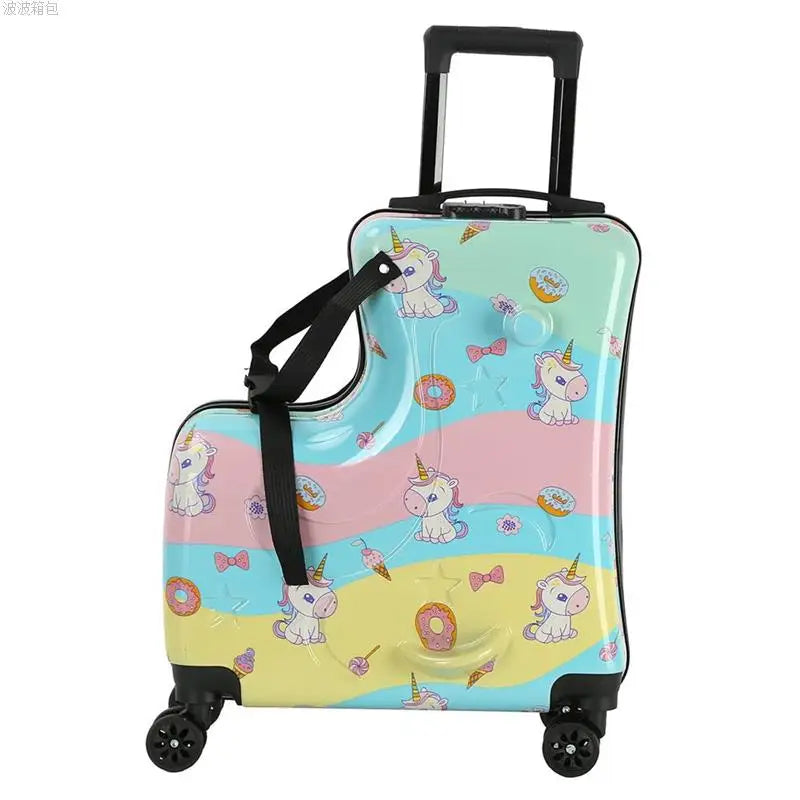 Children's Cute Cartoon Rideable Suitcase 20 inch Boarding Box Sitting Trolley Case Universal Wheel Baby Luggage