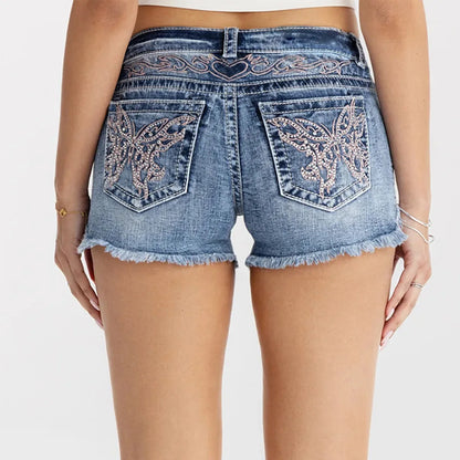 High Waist Distressed Denim Shorts Female Jeans Womens Jeans Shorts Vintage Y2K Punk Style Embroidered Hot Pants