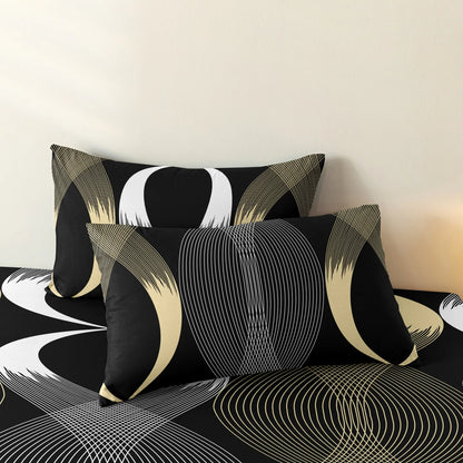 3Pcs Botanical Geometric Lines Floral Design Bedding Set Included 1 Duvet Cover & 2 Pillowcases For All-Season Home Dorm Decor