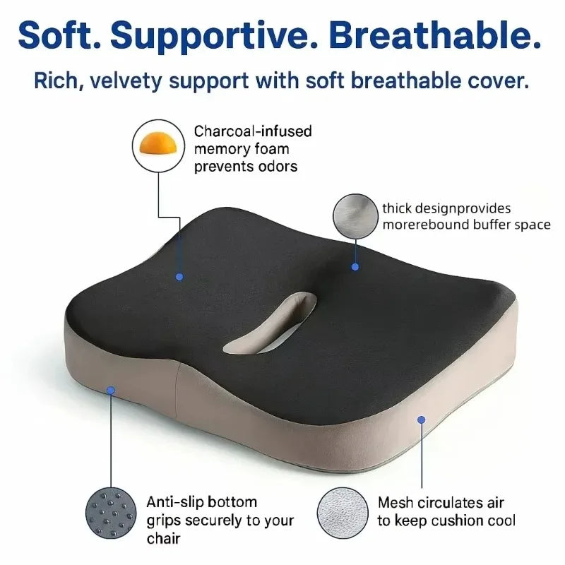 Memory Foam Seat Cushion Tailbone Sciatica Back Pain Relief Comfort Office Chair Car Seat Cushion Non-Slip Orthopedic MemoryFoam