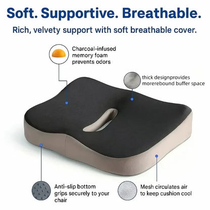 Memory Foam Seat Cushion Tailbone Sciatica Back Pain Relief Comfort Office Chair Car Seat Cushion Non-Slip Orthopedic MemoryFoam