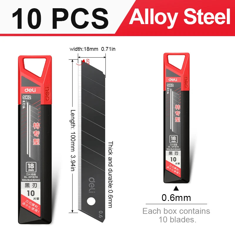 Heavy Duty 18mm Utility Knife Blades, 0.6mm Thick 60° Angle Alloy Steel, for Flooring, Packaging & Industrial Materials Cutting